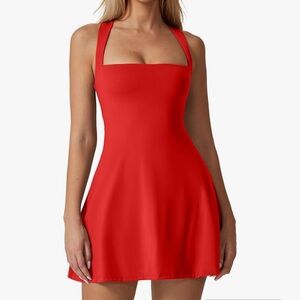 Red Square-Neck A-Line Mini Dress - Women
